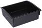Preview: The image shows a rectangular, flat plastic box in black. It has high sides and a rounded top edge. The inside is also black and smooth.