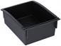 Preview: The image shows a black, rectangular plastic box. It has an open top and a slightly outward-curved front edge. The walls are sturdy and the bottom is flat.