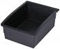 Preview: It is a black, rectangular plastic box with a slanted opening on the front. The walls are high, and the floor is flat, ideal for storing items.
