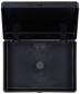 Preview: The image shows a black, rectangular box with a foldable lid that is open. Inside, the box is also black and has a small round button in the center.