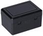 Preview: Das Bild zeigt eine rechteckige, schwarze Kunststoffbox mit glatten, leicht glänzenden Oberflächen. Die Box hat einen flachen Deckel und zwei seitliche Verriegelungen.