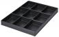 Preview: The image shows a black, rectangular storage box with twelve equal compartments. Each compartment is open and serves to organize small items.