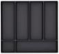 Preview: The image displays a black plastic tray with multiple rectangular compartments. There are five long compartments, evenly arranged side by side, and one larger, wider compartment at the bottom.