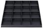 Preview: Das Bild zeigt ein schwarzes, quadratisches Tablett mit 16 rechteckigen Fächern, die gleichmäßig angeordnet sind. Es hat eine glatte Oberfläche und hohe Ränder. Ideal für die Aufbewahrung oder Präsentation von kleinen Objekten.