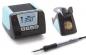 Preview: The image shows a soldering station. It consists of a black casing with blue accents, a digital display, a soldering tip, and a container for cleaning the tip.
