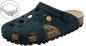 Preview: The shoe is a dark blue clog with holes for ventilation and an adjustable strap. The sole is made of light, soft material for comfort.