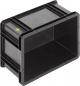 Preview: The image shows a rectangular, black plastic box. It has smooth walls and an open top. The box is sturdy and could be used for storing or transporting items.