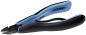 Preview: The image shows a pair of pliers with black and blue handles. The pliers have a sharp, straight cutting edge and are intended for delicate tasks, such as cutting wires or small parts.