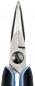 Preview: The image shows a pointed pair of pliers with metallic blades and blue rubber handles. The transition from handle to blade is curved, making the pliers appear sturdy and precise.