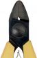 Preview: The image shows a pair of pliers with pointed, sharp blades and yellow plastic handles. The blades are dark and have an opening in the middle, which can be used for various applications.