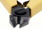 Preview: The image shows a pair of pliers with yellow plastic handles. At the tip, there are two cutting jaws that taper to a point and have a circular turning knob in the middle.