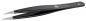 Preview: The image shows a black tweezer with pointed ends. It has a simple design and a smooth surface. On the side, there is a silver brand inscription.
