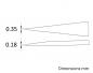 Preview: Das Bild zeigt zwei konische Formen, eine mit einem Durchmesser von 0,35 mm und die andere von 0,18 mm. Beide Formen sind schematisch dargestellt, mit Maßangaben in Millimetern.