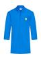Preview: The image shows a blue lab coat with long sleeves and a buckle. There is a yellow logo on the left chest side. The coat has a classic, comfortable fit.