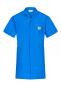 Preview: The image shows a knee-length, light blue coat with short sleeves. It has a collar, a chest pocket, and two side pockets. There is a yellow logo on the chest pocket.