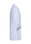 Preview: The image shows a white coat. It has a collar, short sleeves, and a straight shape. At the hem, there is a black band visible, which gives the coat an elegant touch.