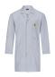Preview: The image shows a light gray lab coat with long sleeves. It has a chest pocket and two side pockets. On the left side, there is a yellow symbol, possibly a warning sign.