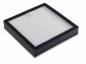 Preview: The image shows a square air filter with a black frame and a textured, white filter surface. It has a flat shape and is rectangular.