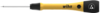 Preview: The image shows a screwdriver with a yellow handle and a black tip. The handle has a logo and a hexagonal opening, while the tip is long and thin.