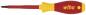 Preview: The image shows a Phillips screwdriver with a red-yellow handle. The handle is ergonomically shaped and features an embedded brand name. The tip is black and narrow.
