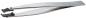 Preview: The image shows a narrow, metal tweezer with a slightly curved shape. The tips are black and slightly rubberized to provide grip. It is closed, reflecting light.