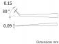 Preview: The image displays technical drawings of an object from two perspectives. The top view shows one side with dimensions of 0.15 mm and a 30° angle, while the bottom view shows another side with 0.09 mm.