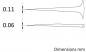 Preview: The image displays two thin, pointed shapes with different diameters: the upper one measures 0.11 mm and the lower one 0.06 mm. Both shapes are pulled apart to show their dimensions.