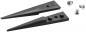Preview: The image shows two sharp, black metal parts that look like wedges, next to two small screws. The wedges each have two holes and flat bottoms.