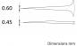 Preview: The image shows two pointed objects with different widths at their tips. The upper one has a width of 0.60 mm and the lower one has a width of 0.45 mm. Below it says "Dimensions mm".