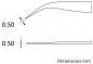 Preview: The image shows two elongated, narrow shapes, one with a curved tip and the other straight, both with measurements of 0.50 mm. Below it reads "Dimensions mm".