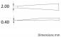 Preview: The image displays two schematic drawings of a shape or an object with specified dimensions: top 2.00 mm and bottom 0.40 mm. The shapes are slender and taper to a point.