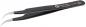 Preview: The image shows a black tweezer with slightly curved tips. It has a smooth surface and a logo on the side. The ends are precise and ideal for delicate tasks.