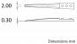 Preview: The image shows a technical drawing of an object with dimensions of 2.00 mm and 0.30 mm, as well as three holes on one side. The view is from the side and from above.