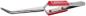 Preview: The image shows a curved, metallic tweezer with red plastic handles. The tips are narrow and tapered, ideal for gripping small objects.