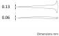 Preview: The image displays two elongated shapes with varying diameters, tapered at the ends. Beside them, the measurements 0.13 mm and 0.06 mm are indicated. Below it reads "Dimensions mm".