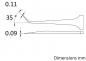 Preview: The image displays technical drawings of an object with precise measurements. Two views are shown: a side view and a top view. Dimensions are in millimeters.
