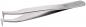 Preview: The image shows a pointed, curved tweezer made of stainless steel. It has a smooth, silver surface and a logo embossing. The handles are flat and ergonomic.
