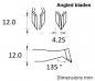 Preview: The image displays technical drawings of angled blades. Dimensions in millimeters are provided: height 12.0, width 4.25, and a 135° angle. Clearly and schematically illustrated.