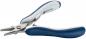 Preview: Pliers with half-round, narrow tips and ergonomic, blue rubber grips. It features a sturdy metal construction and is used for gripping or bending small objects.