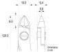 Preview: The image displays a technical drawing with two views of an object. The dimensions are provided in millimeters. The object has a pointed shape and is 120 mm long.