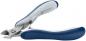 Preview: The image shows a nail clipper with a curved blade and ergonomic handles. The handles are blue and gray, with the blade made of shiny metal and open.