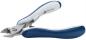 Preview: The image displays a standard pair of pliers with two long, ergonomic handles in blue and gray, and a sharp, pointed blade. It is used for cutting wire or small objects.