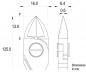Preview: The image displays a technical drawing of an object with precise dimensions in millimeters. The object has a pointed shape, with a diameter of 16 mm at the top and 6.4 mm at the bottom, and measures a total of 125 mm in length.