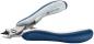 Preview: The image shows a nail or plastic clipper. It has ergonomic, gray and blue handles and a curved blade at the tip, which is used for cutting.