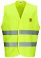Preview: The image shows a bright yellow safety vest without sleeves. It has two gray reflective stripes in the middle and upper area. There is a small logo at the top.