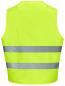 Preview: The image shows a bright yellow safety vest. It has two horizontal reflective stripes and no sleeves. The vest has a simple, open cut and is visible from the back.