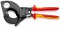Preview: The image displays a black pipe wrench with a red handle. It features a curved edge and a large, round cutout. The wrench is designed to grip and turn pipes.