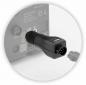 Preview: The image shows a black electric plug with a round socket and several contacts on the front. The plug has a ridged surface for better grip.