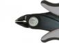 Preview: The image shows the tip of a side-cutting pliers. The handles are non-slip with a black and gray surface. The pliers have a round head with a sharp cutting edge.