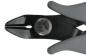 Preview: The image shows a pair of pliers with gray handles. The jaws of the pliers are black and have a narrow, pointed shape. In the middle, a metal part is visible that serves as the pivot point.